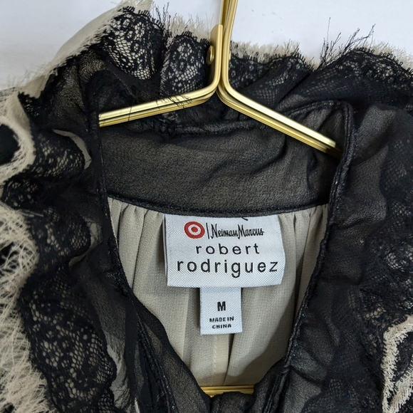 Robert Rodriguez Neiman Marcus x Target M Black‎ & Tan Ruffled High Neck Blouse - Picture 4 of 9